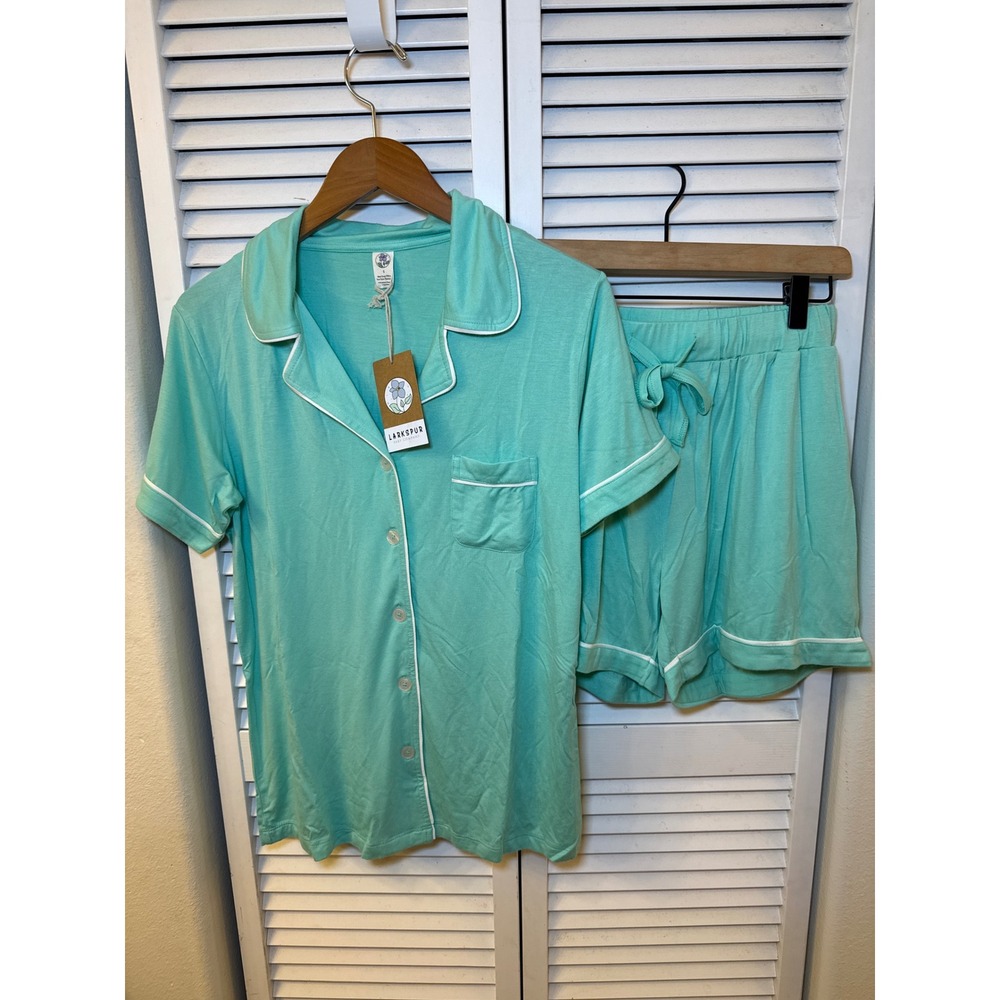 Larkspur Baby Company Womens Bamboo Pajama Set Mint Green Short Sleeve Shorts S